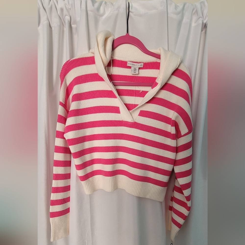 Sincerely Jules Women's Pink and White Striped Crop Sweater NWOT